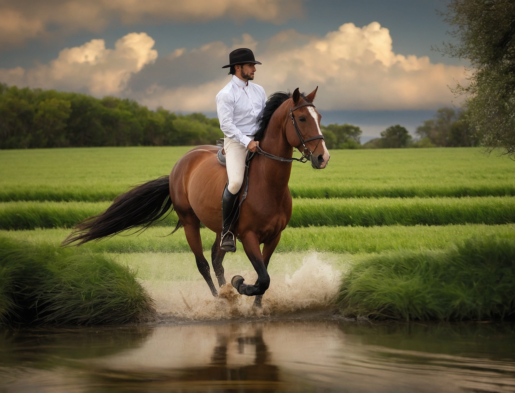 Caballo en doma clásica en movimiento elegante